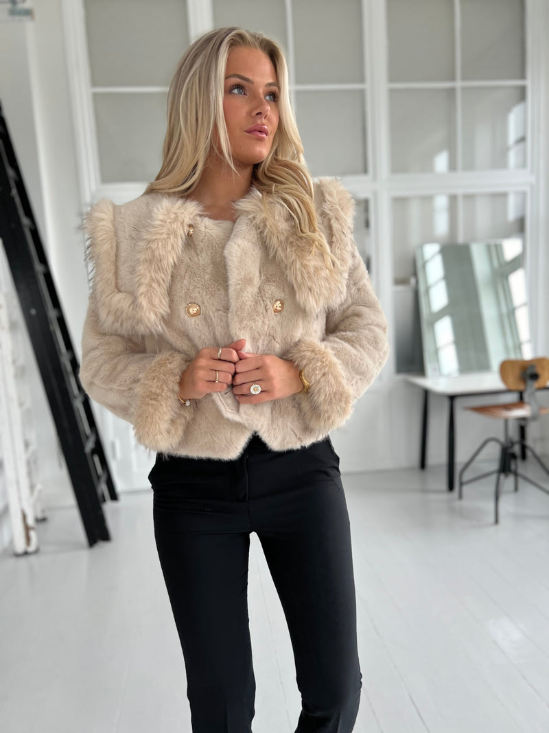 Azaka beige fur jacket (4597)-jakke-Aaberg Copenhagen