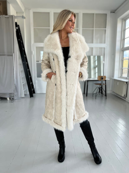 Flam beige faux fur frakke (2212)