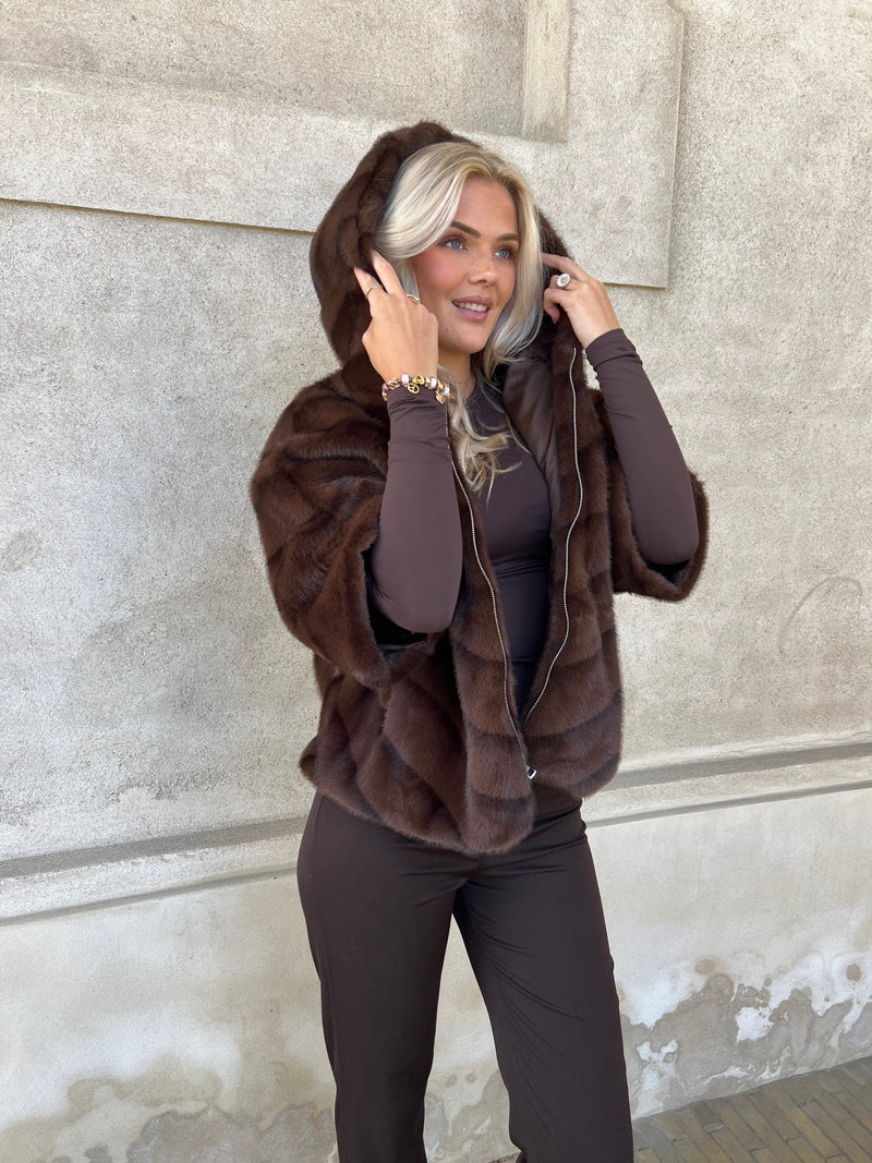 Flam dark brown fake fur