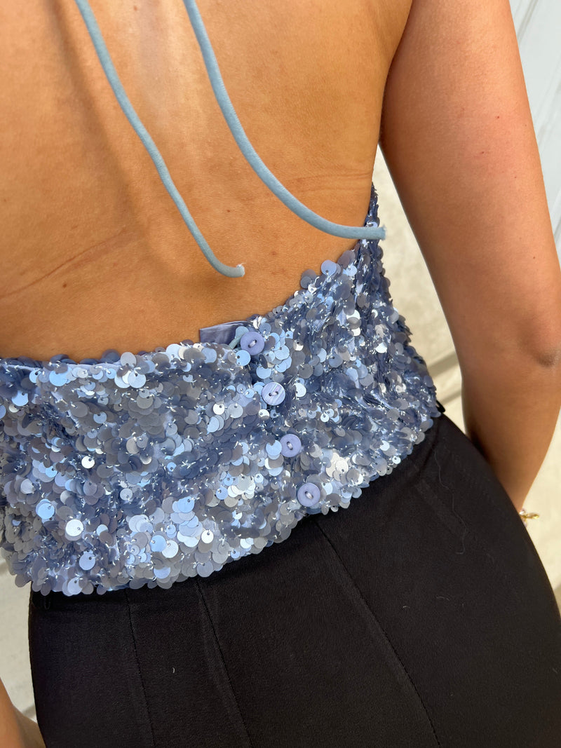 Azaka light blue sequin top