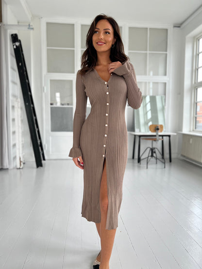 Copperose taupe knit dress (1020)-kjoler-Aaberg Copenhagen