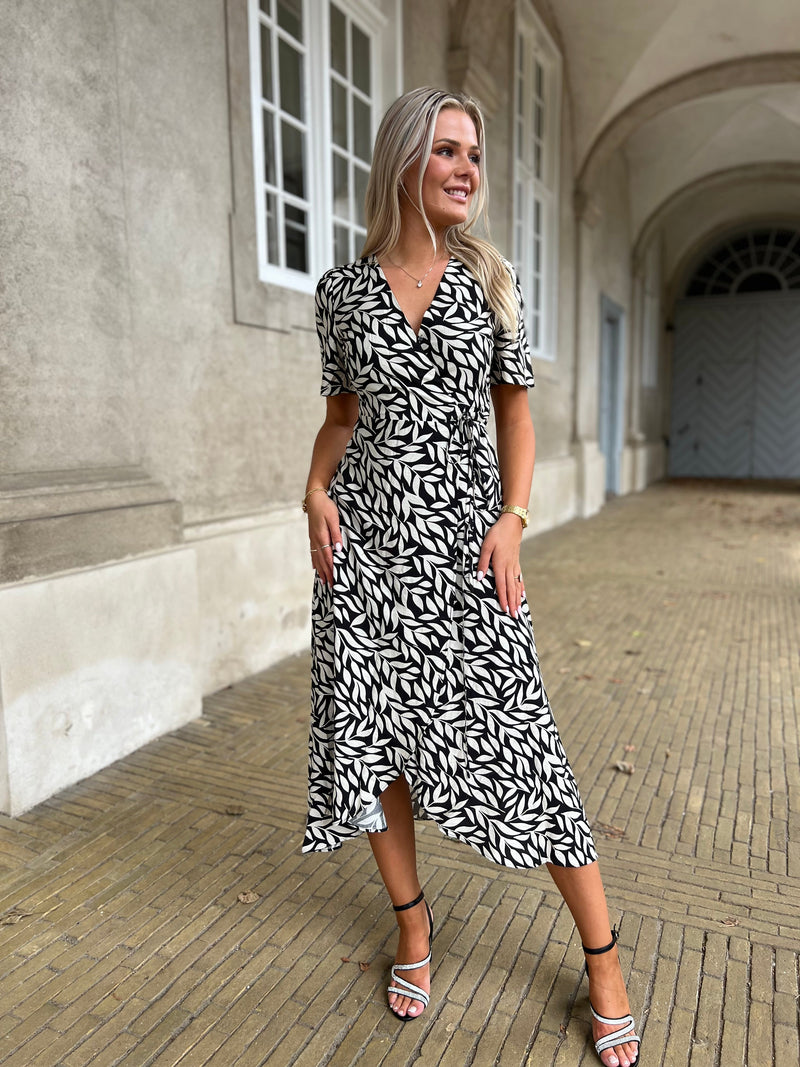 Majolica black and beige wrap dress (9104)-kjole-Åberg CPH-Åberg Copenhagen DK