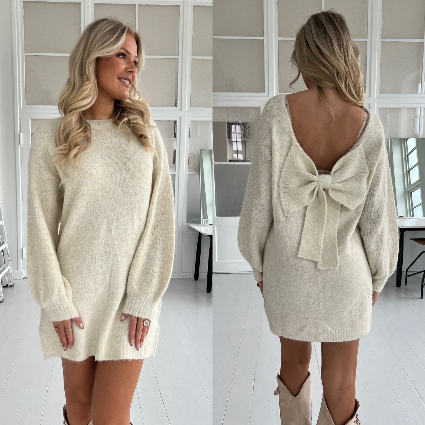 Beige knotted sweater dress (2690)