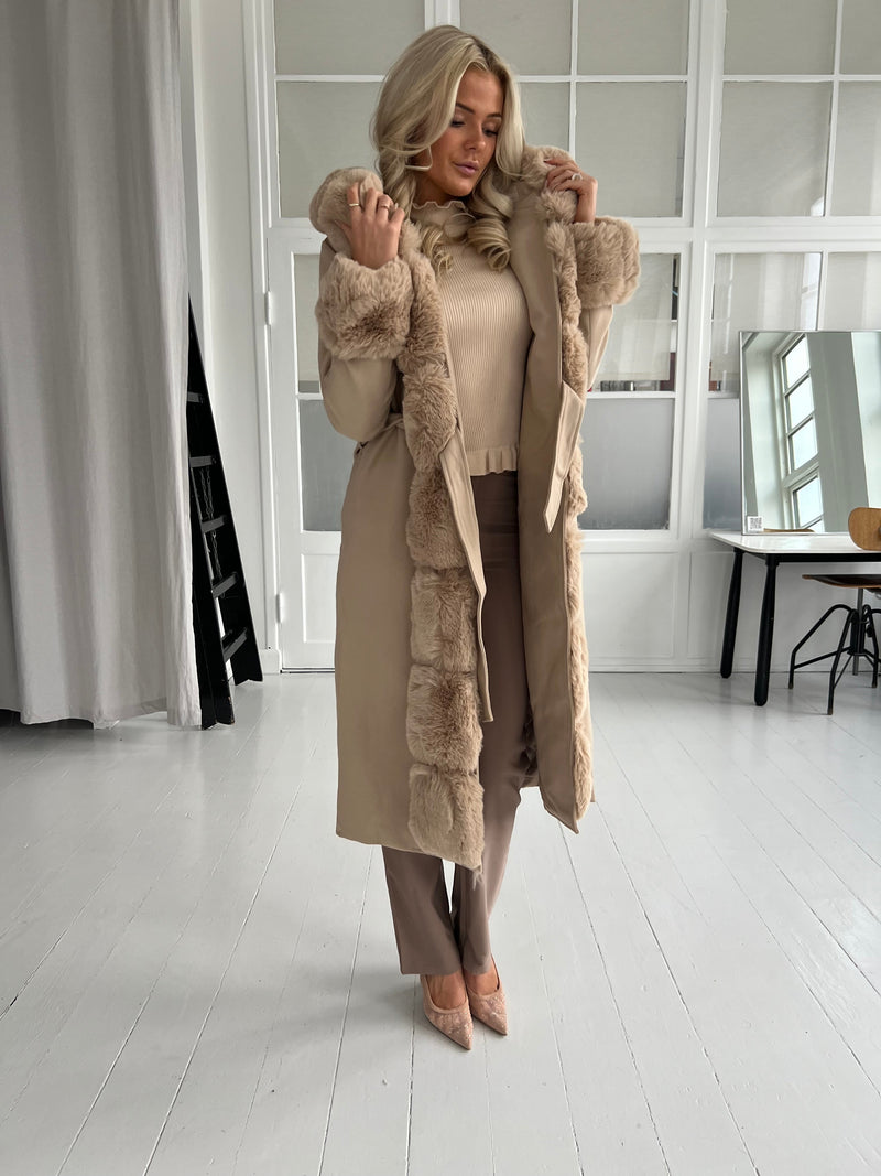 Copperose beige long hooded coat