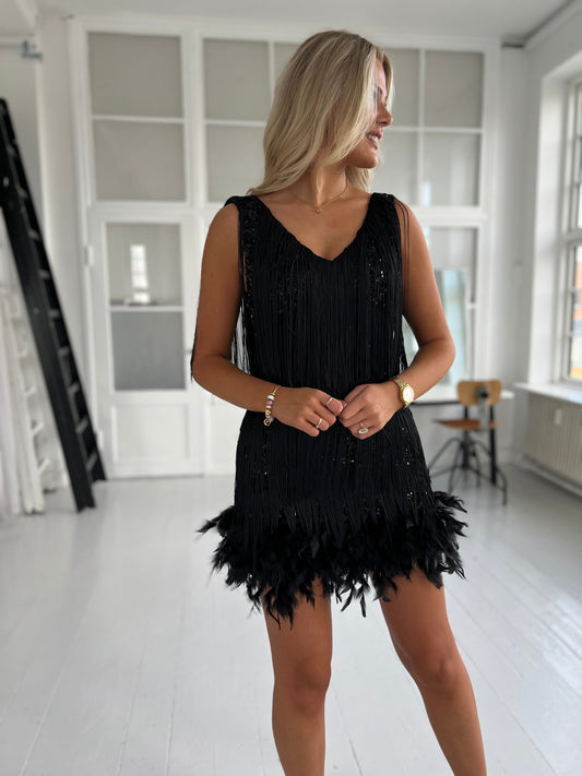 Soky black dress with fringe (3117)