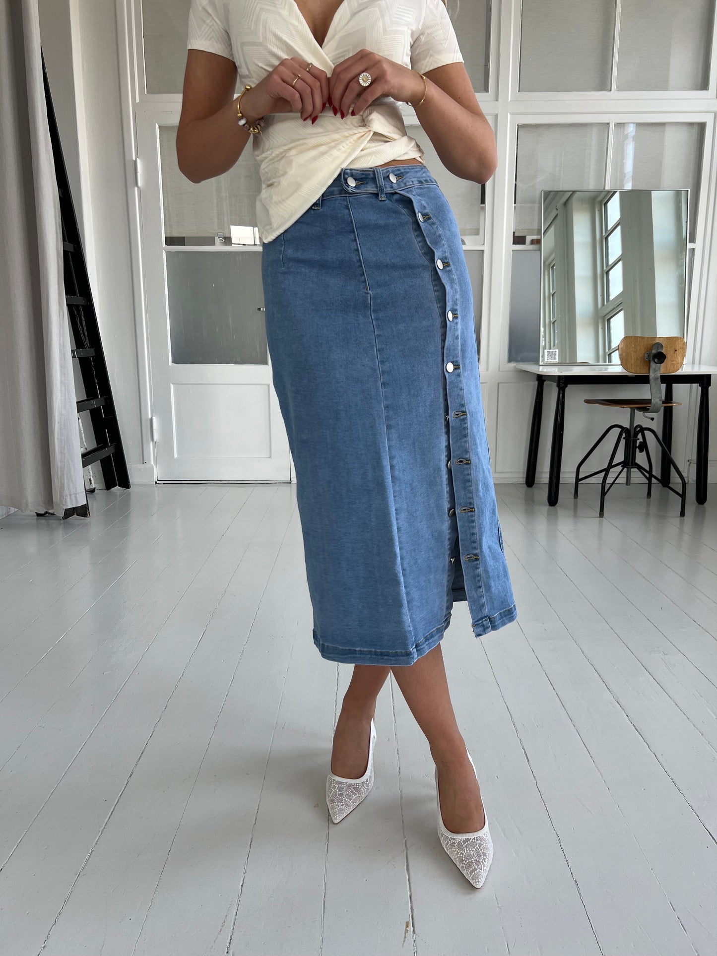 Estee long denim skirt