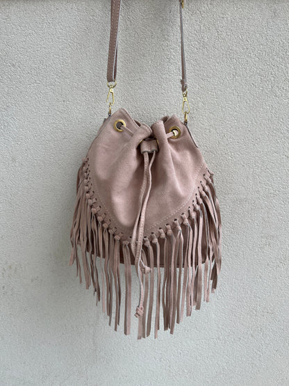 Fringe ruskind rose bag