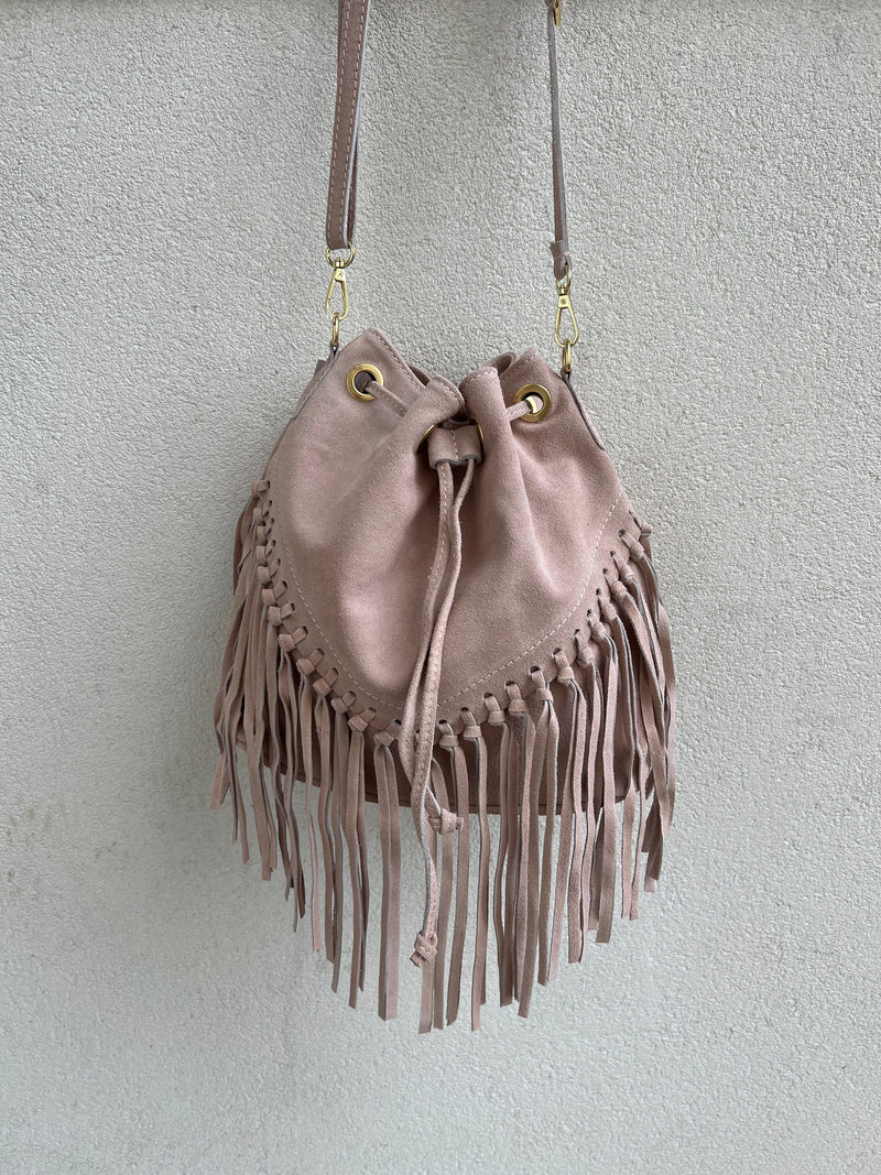 Fringe ruskind rose bag