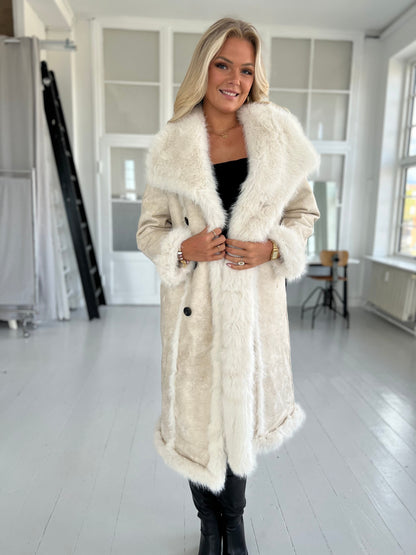 Flam beige faux fur frakke (2212)