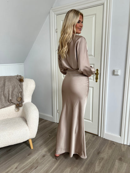 Eight luxe satin beige dress
