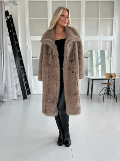 Flam taupe faux fur frakke (2212)-jakke-Aaberg Copenhagen