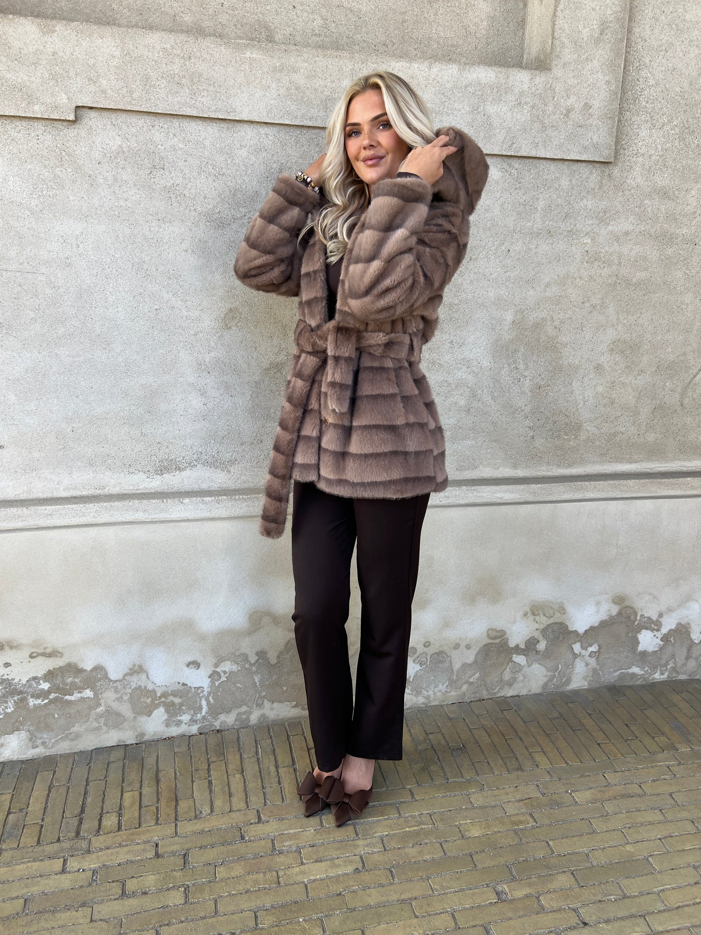 Flam muldvarp fake fur jakke