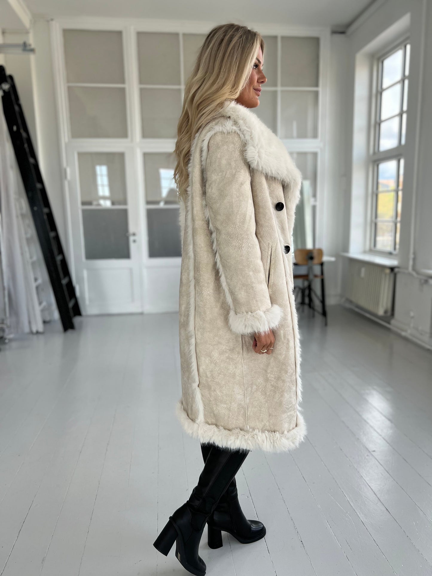 Flam beige faux fur frakke (2212)