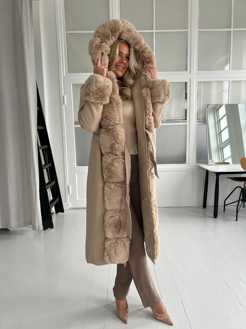 Copperose beige long hooded coat