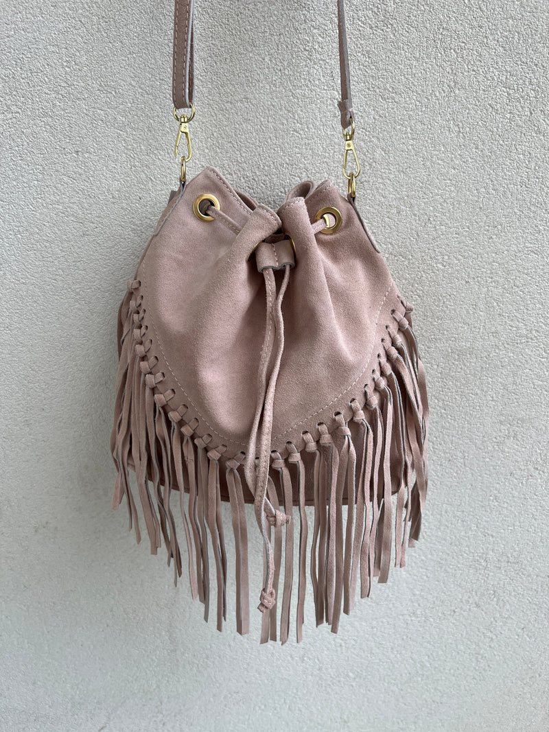 Fringe ruskind rose bag