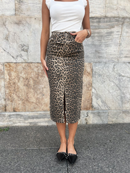 Oraije leopard denim skirt (541)