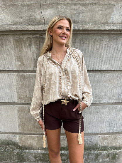Azaka taupe boho blouse
