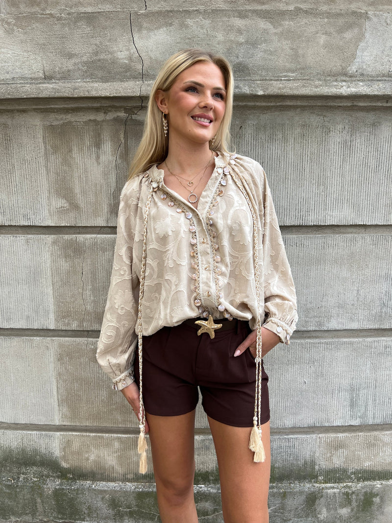 Azaka taupe boho blouse
