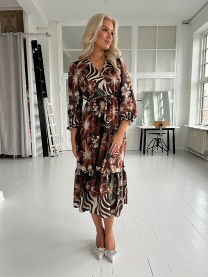 Bianca brown flower dress-kjole-Aaberg Copenhagen