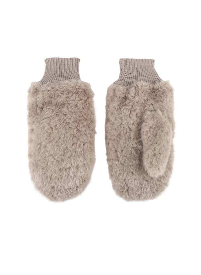 Ella taupe fake fur vanter fra webshoppen Aaberg Copenhagen