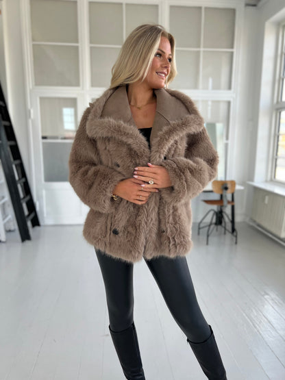 Flam taupe faux fur jakke (2213)