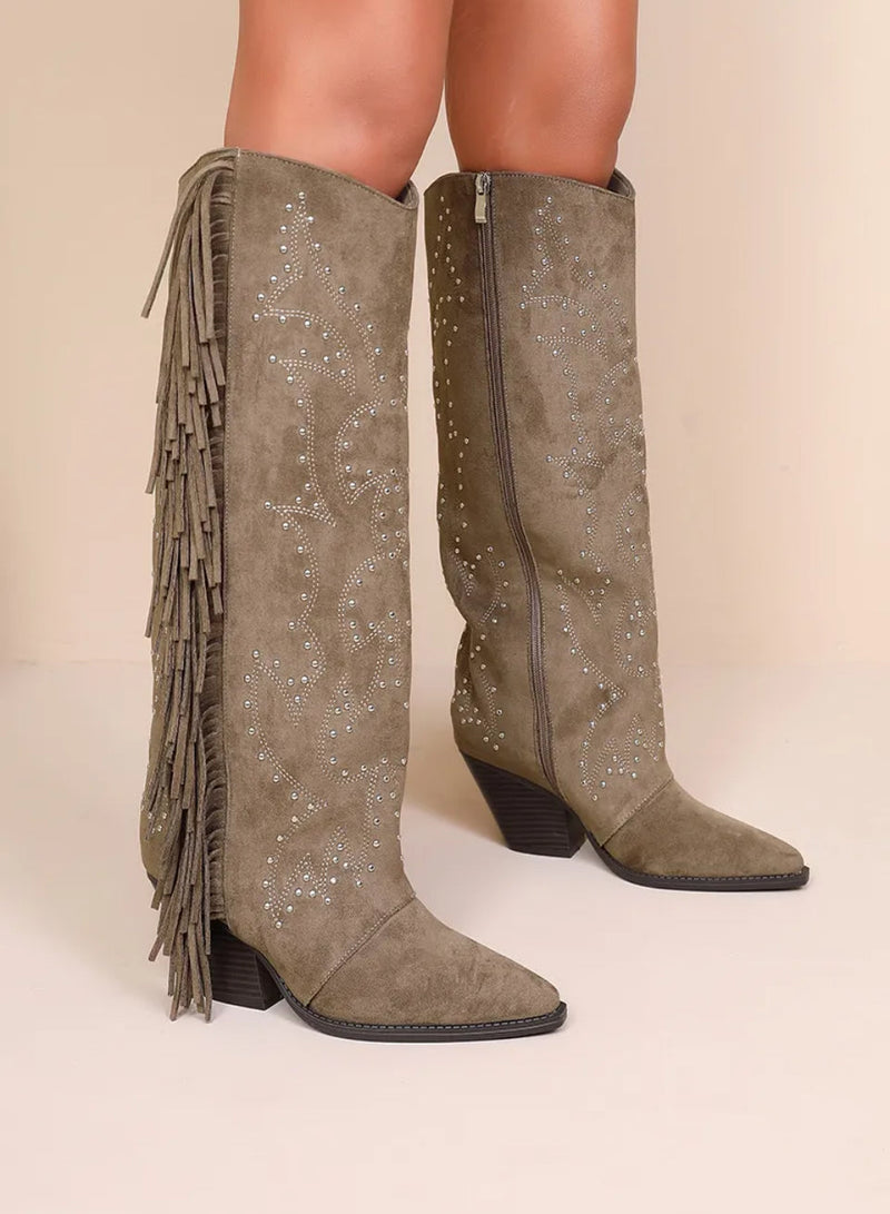 Joia khaki fringe boot fra webshoppen Aaberg Copenhagen