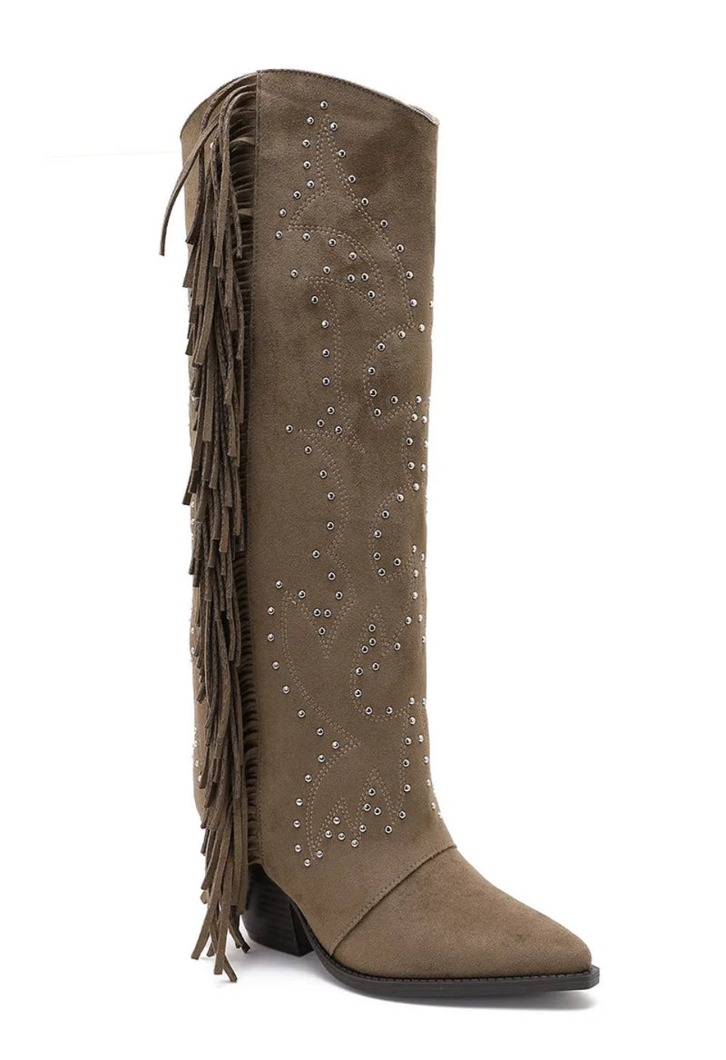Joia khaki fringe boot fra webshoppen Aaberg Copenhagen