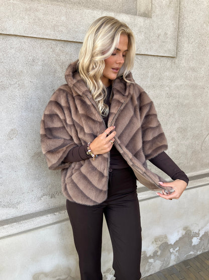Flam muldvarp fake fur kappe