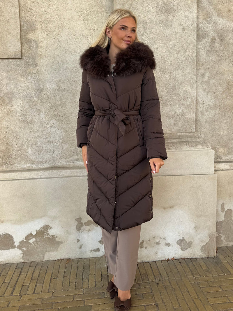 Flam puffer long coat camel
