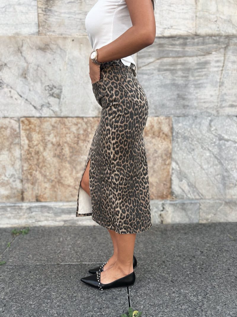 Oraije leopard denim skirt