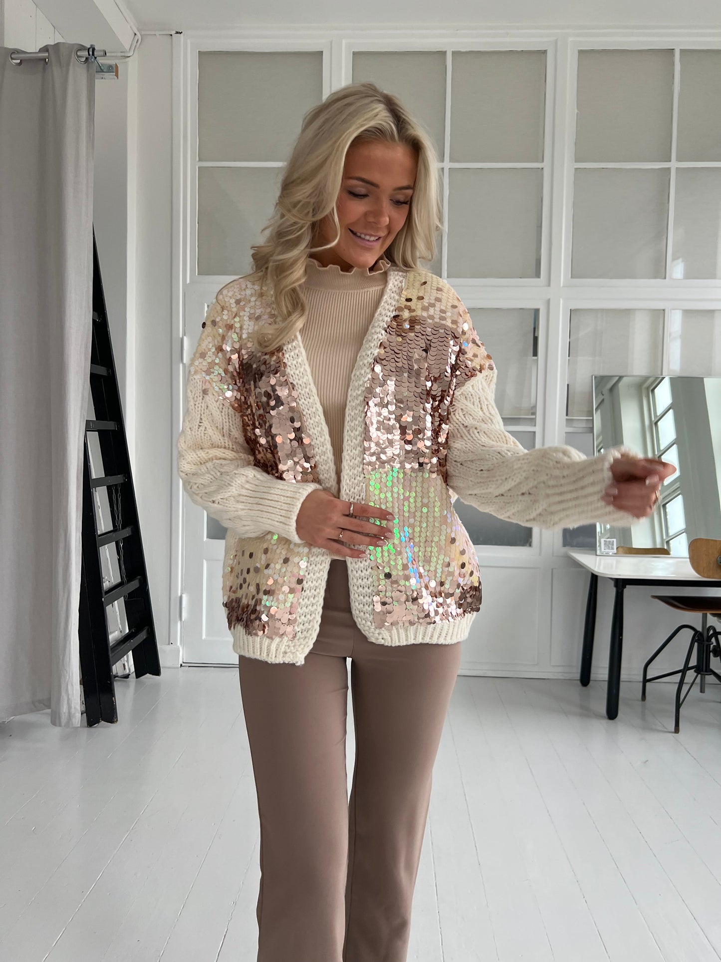 Golden Days white sequin cardigan (8517)