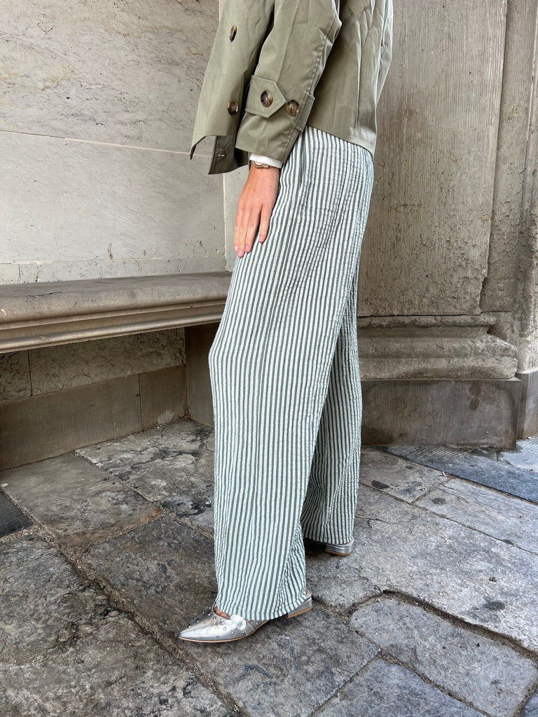 Sandy green- Striped cotton gauze pants (3007)