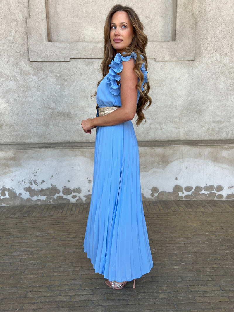 KAIA BLUE LONG PLISSE DRESS