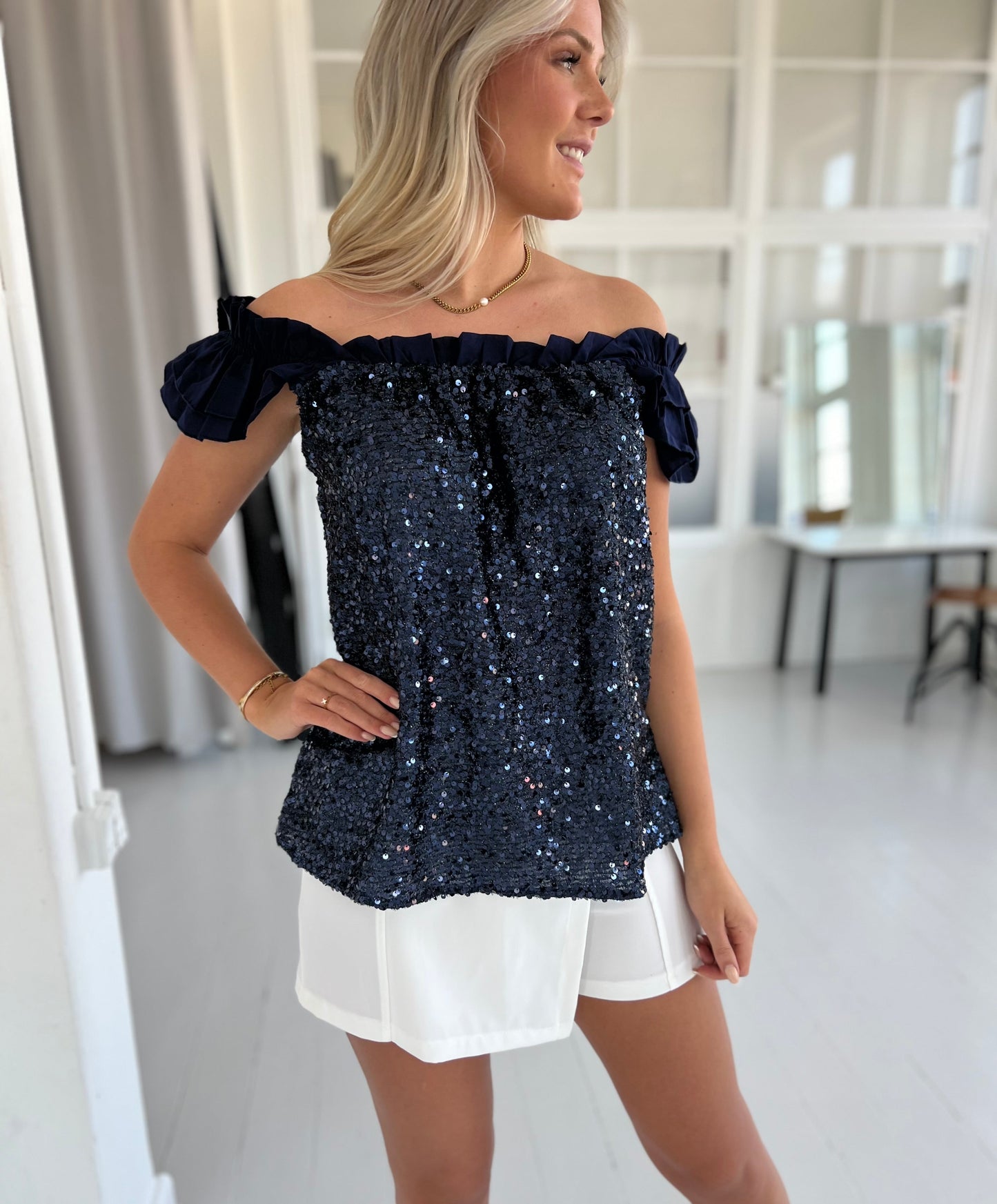 Gaspar Carmen Sequins top (1301)-skjorte-Åberg Copenhagen DK-Åberg Copenhagen DK