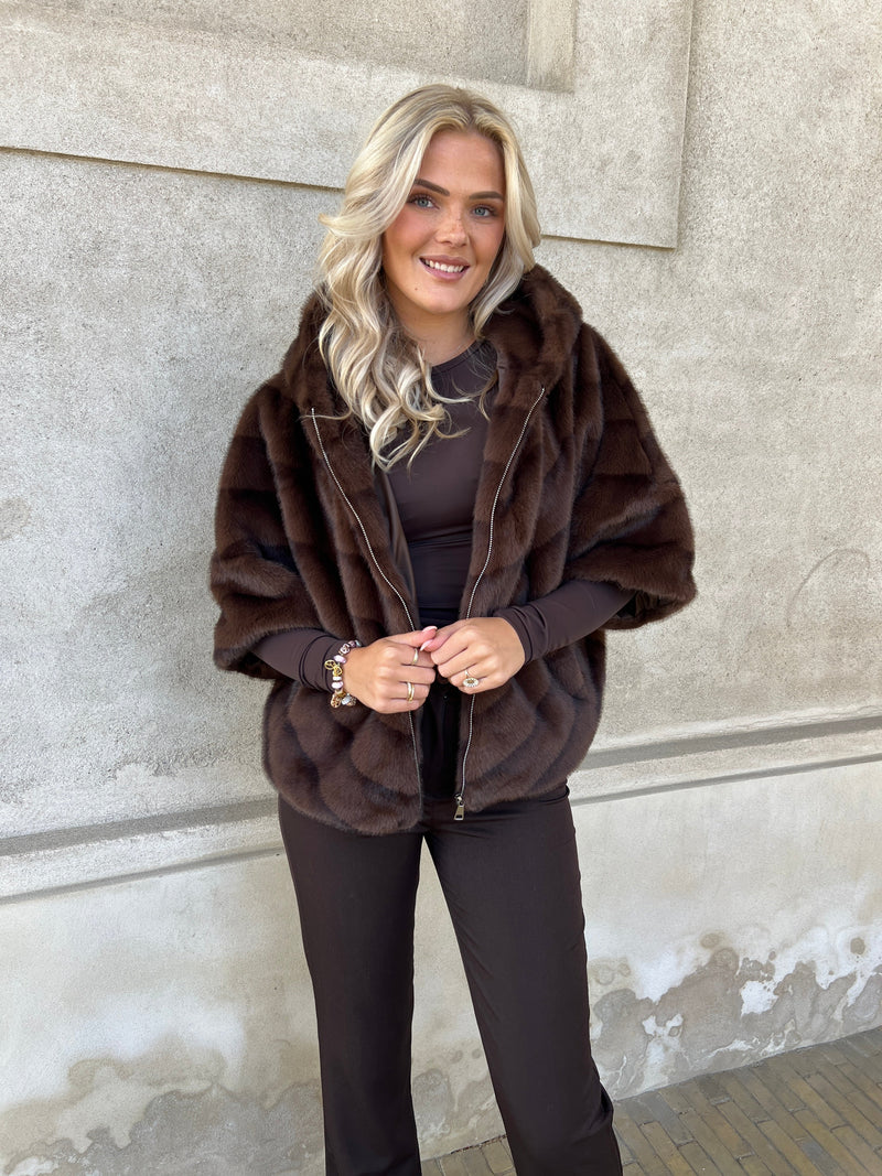 Flam dark brown fake fur