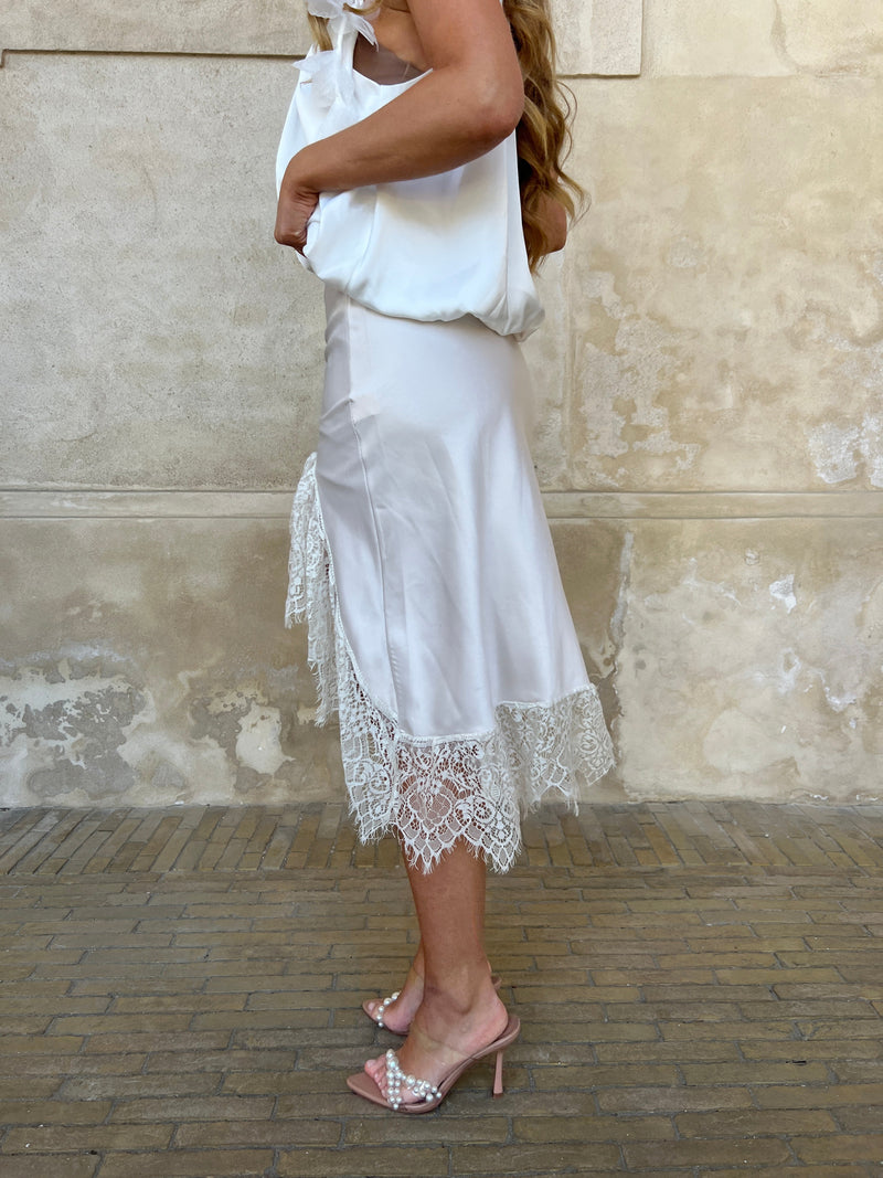 Copperose lace satin skirt