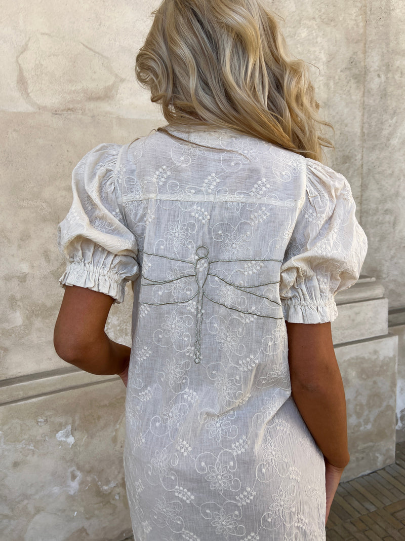 Gaspar TUNØ BRODERI ANGLAISE DRESS - OFF WHITE
