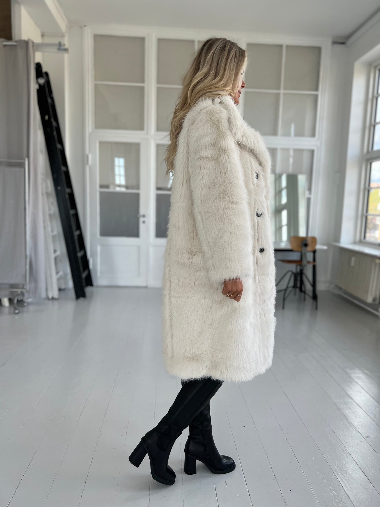 Flam beige faux fur frakke (2212)