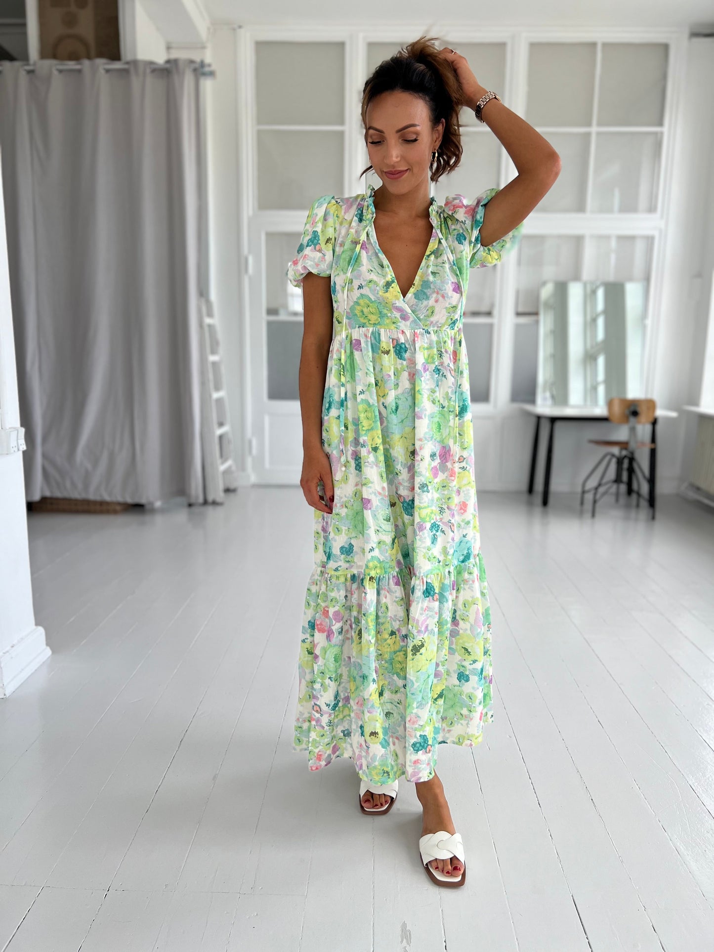 Flam green flower dress-kjole-Åberg CPH-Åberg Copenhagen DK