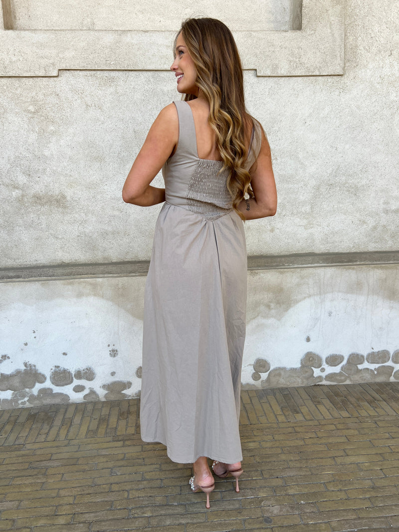 Eight luxe taupe elegant dress
