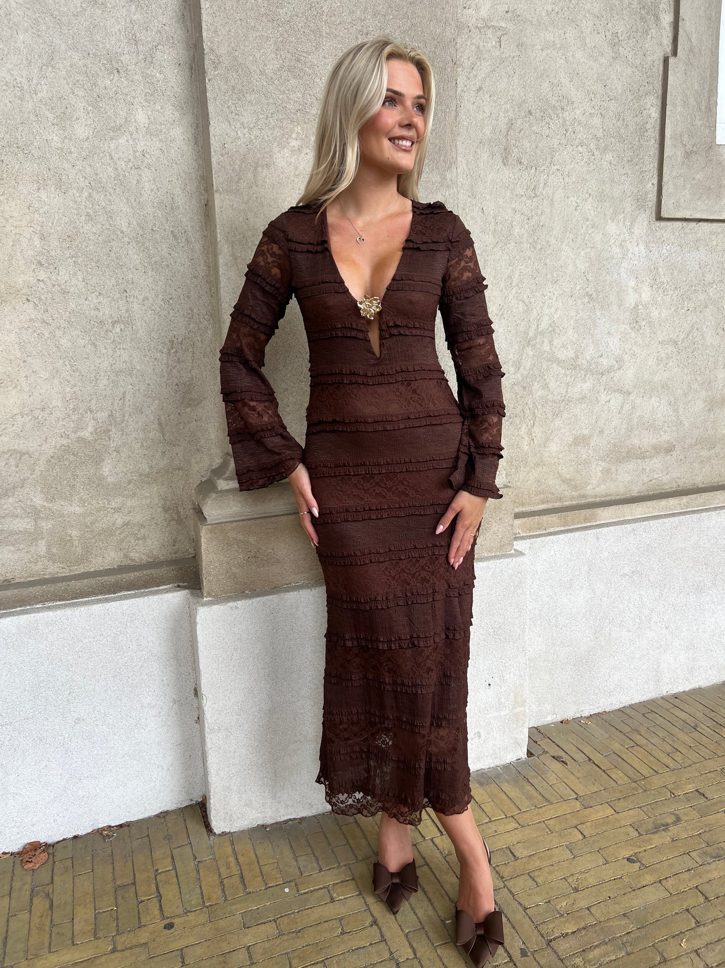 Azaka dark brown lace dress