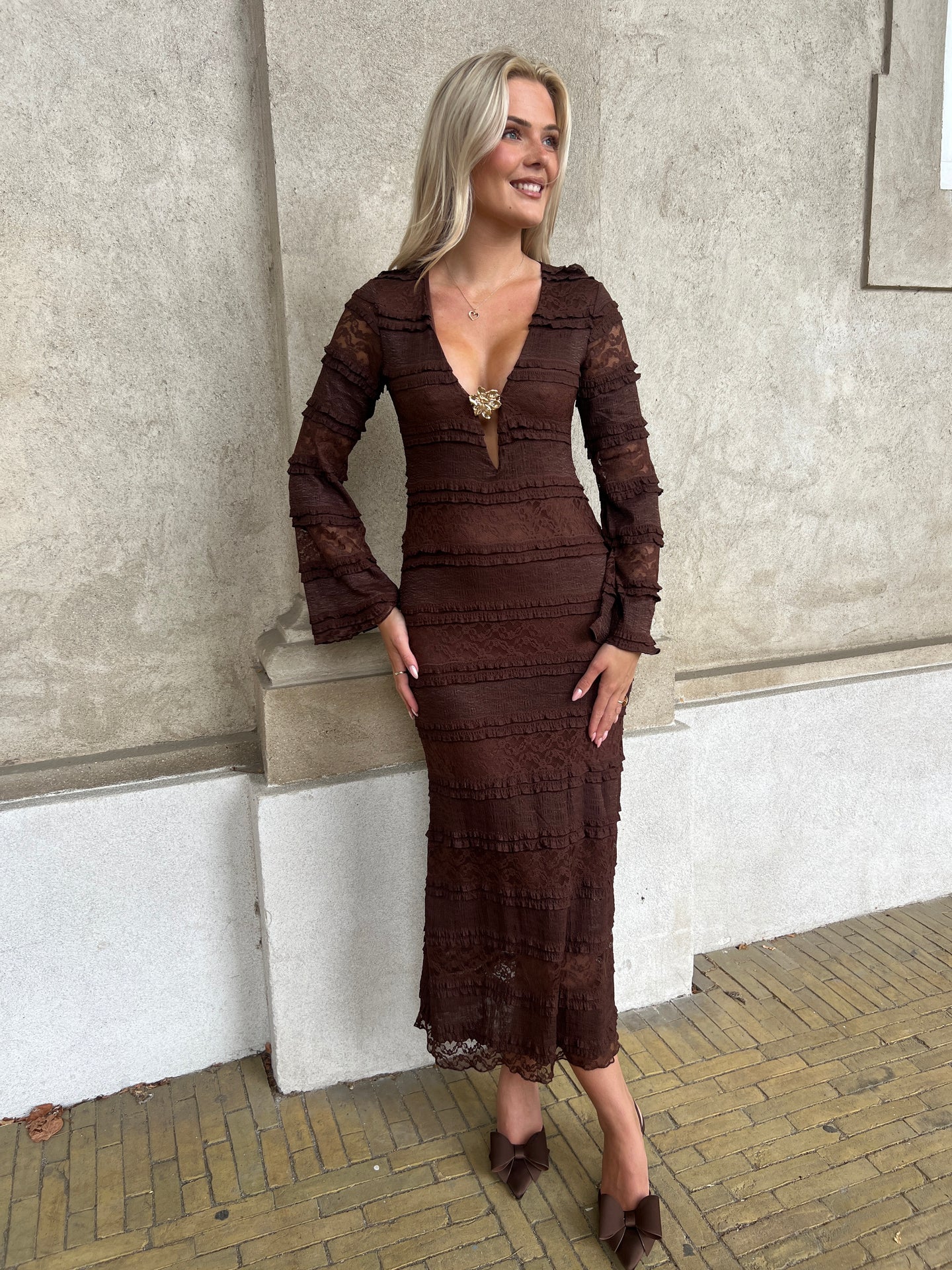 Azaka dark brown lace dress