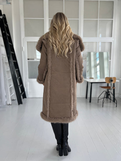 Flam taupe faux fur frakke (2212)-jakke-Aaberg Copenhagen