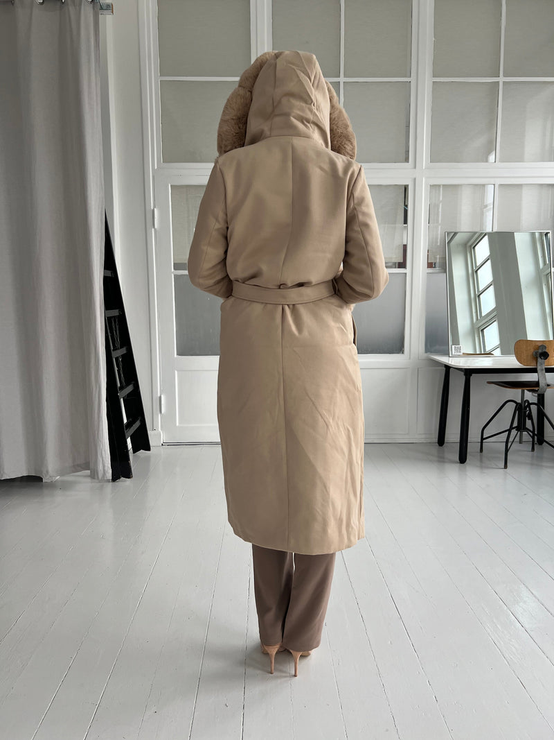 Copperose beige long hooded coat