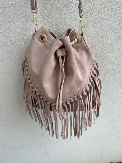 Fringe ruskind rose bag