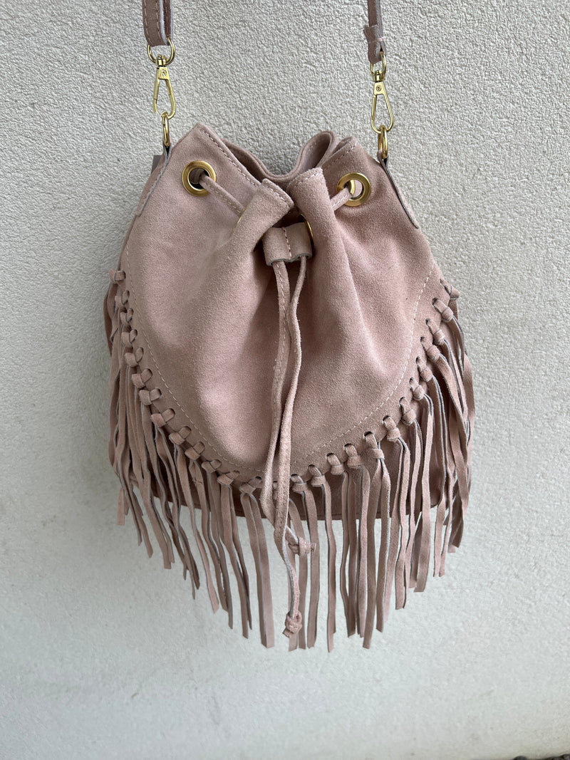 Fringe ruskind rose bag