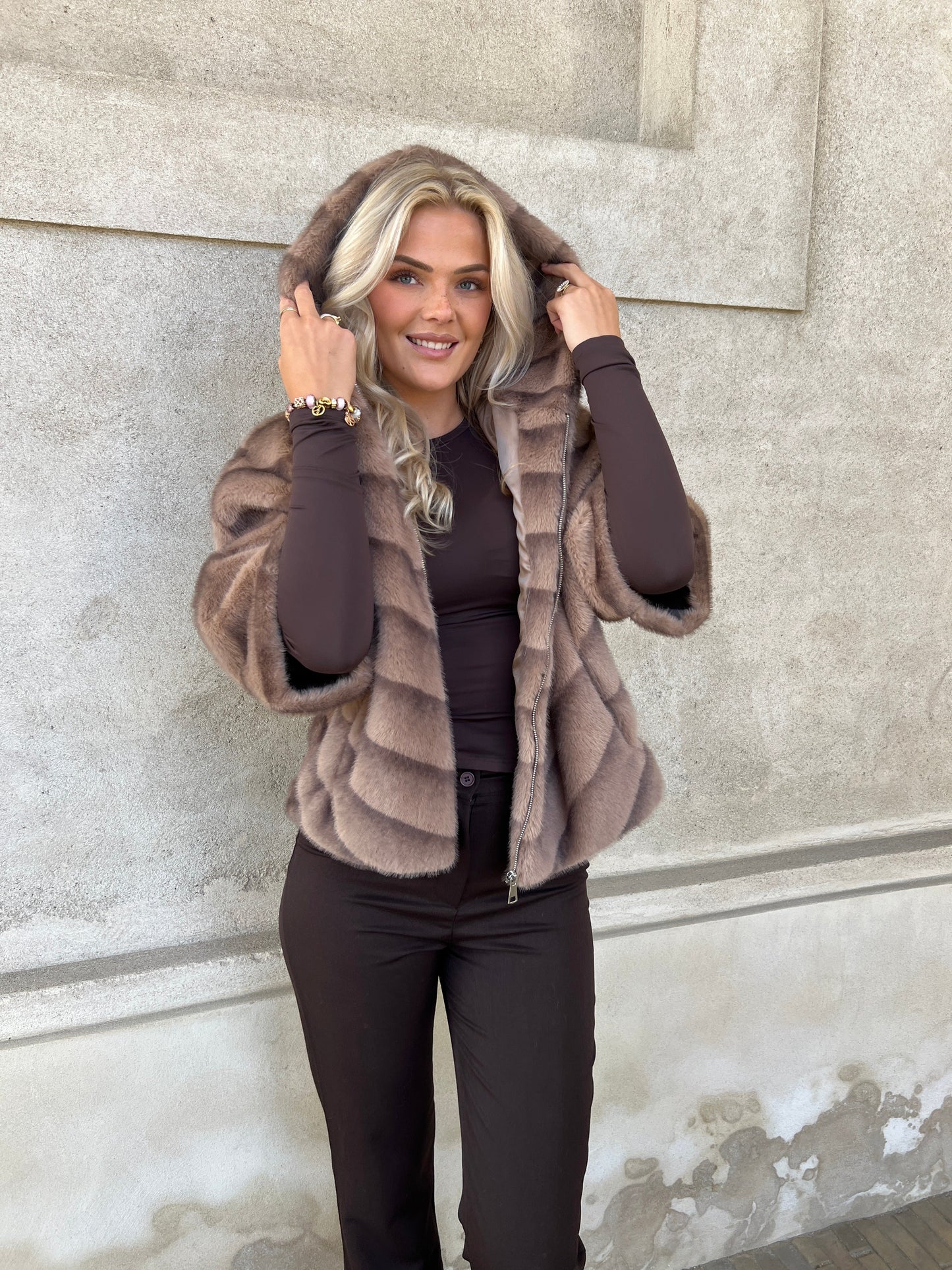 Flam muldvarp fake fur kappe