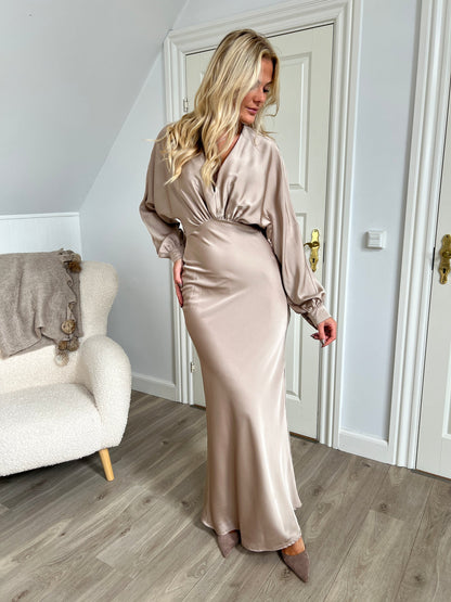 Eight luxe satin beige dress