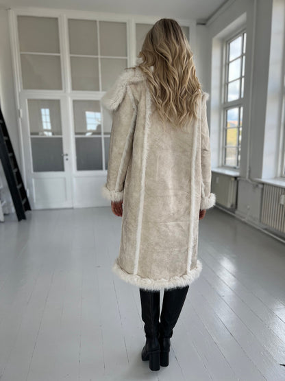 Flam beige faux fur frakke (2212)