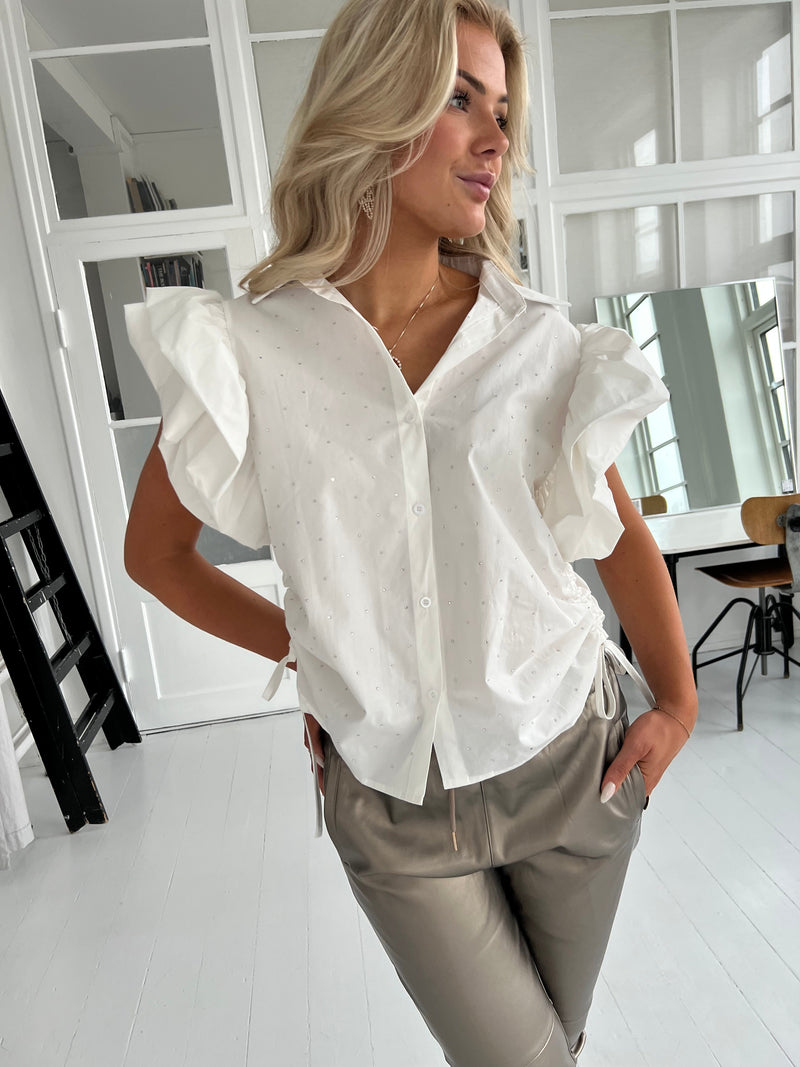 Azaka white rhinestone blouse